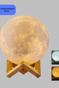 16 Renkli 3D Ay Gece Lambası RGB Modlu Şarjlı