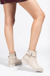 165-204/1 Bej Kroko Toka Aksesuarlı Fermuarlı Günlük Kadın Bot