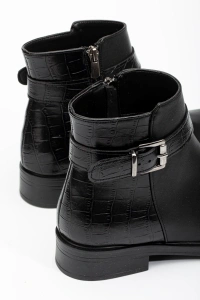 165-204/1 Siyaha Kroko Toka Aksesuarlı Fermuarlı Günlük Kadın Bot