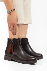 165-205 Kahve Yaprak Desenli Fermuarlı Günlük Kadın Bot