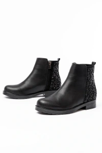 165-212 Siyah Taş Aksesuarlı Fermuarlı Günlük Kadın Bot