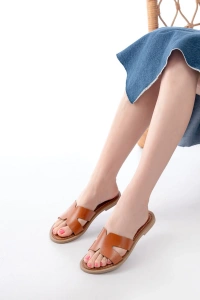 169-6100 Taba Ortopedik Hakiki Deri Kadın Terlik