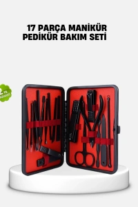 17 Parça Profesyonel Manikür Pedikür Seti Paslanmaz Çelik Siyah Kutu