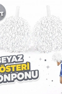 2 Adet Beyaz Okul Gösteri Ponponları Ekstra Dolgun