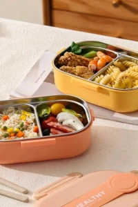 2 Bölmeli Yemek Kabı - 304 Paslanmaz Çelik - 900 ml