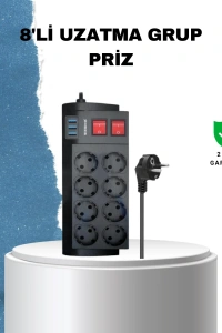 2 Metre Güçlü Çoklu Priz 8 Soket