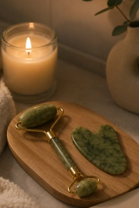 2 Parça Jade Stone Cilt Bakım Seti Şişkinlik Karşıtı Yüz Masajı