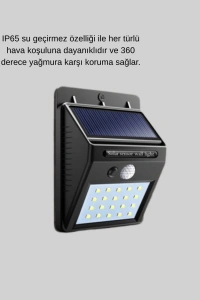 20 LED Güneş Paneli Aydınlatma – Fotoselli ve Hareket Algılamalı Dış Mekan Duvar Lambası