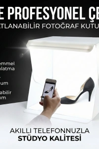 20 x 20 CM Profesyonel Stüdyo Led Işıklı Çift Sıra Ürün Fotoğraf Çekim Çadırı