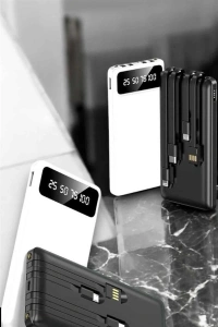 20.000 Mah Led Işıklı LCD Ekran USB Girişli Type-C Lightning Powerbank