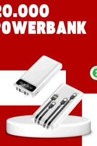 20.000mAh PD Powerbank LED Işık LCD Ekran Dahili Kablo Çoklu Giriş