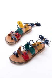 205-01 Multi Bilekten Bağlamalı Ortopedik Hakiki Deri Kadın Sandalet