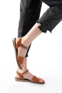 205-012 Taba Ortopedik Hakiki Deri Kadın Sandalet