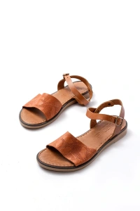 205-012 Taba Ortopedik Hakiki Deri Kadın Sandalet