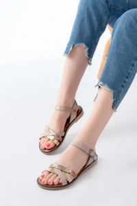 205-015 BeJ Garni Ortopedik Hakiki Deri Kadın Sandalet