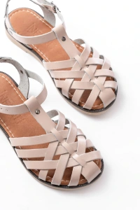 205-02 Bej Ortopedik Hakiki Deri Kadın Sandalet