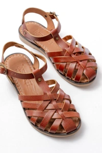 205-02 K. Kahve Ortopedik Hakiki Deri Kadın Sandalet