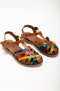 205-02 Taba Multi Ortopedik Hakiki Deri Kadın Sandalet