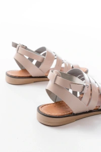 205-041 Bej Ortopedik Hakiki Deri Kadın Sandalet