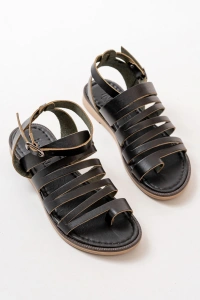 205-041 Siyah Ortopedik Hakiki Deri Kadın Sandalet