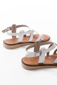 205-09 Beyaz Ortopedik Hakiki Deri Kadın Sandalet