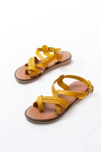 205-09 Hardal Ortopedik Hakiki Deri Kadın Sandalet