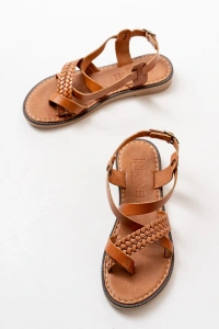 205-09 Taba Ortopedik Hakiki Deri Kadın Sandalet