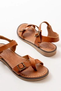 205-091 Taba Ortopedik Hakiki Deri Kadın Sandalet