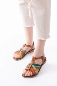 205-208 Multi Hakiki Deri Ortopedik Taban Kadın Sandalet