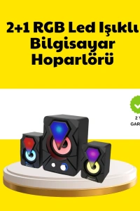 2.1 USB Bağlantılı Oyun Hoparlörü Renkli LED Işıklı