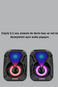 2.1 USB Bağlantılı Oyun Hoparlörü Renkli LED Işıklı