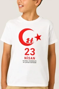 23 Nisan Çocuk Bayramı Baskılı Özel T-shirt - Beyaz