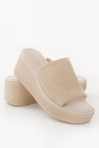232-460 Bej Triko Günlük Ortopedik Dolgu Topuk Kadın Terlik