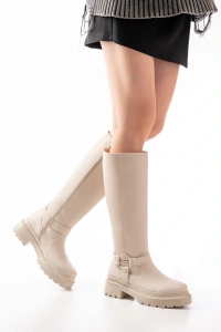 236-3021 Bej Fermuarlı Günlük Kadın Çizme