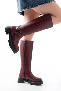 236-3021 Bordo Fermuarlı Günlük Kadın Çizme