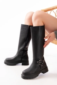 236-3021 Siyah Fermuarlı Günlük Kadın Çizme