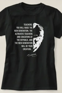 24 Kasım Öğretmenler Günü Temalı Baskılı Bisiklet Yaka T-shirt - Siyah