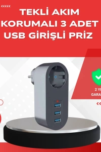 2500W Güç Destekli Akım Korumalı Priz – 3 USB Çıkışlı