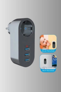 2500W Güç Destekli Akım Korumalı Priz – 3 USB Çıkışlı