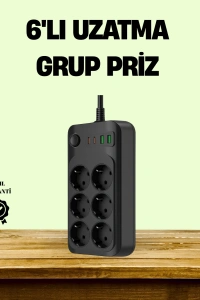 2500W Güçlü 6’lı Priz USB ve Type-C Çıkışlı Termal Korumalı