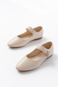 2606 Bej Baretli Günlük Bayan Ayakkabı