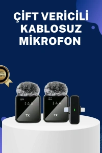 2in1 Kablosuz Yaka Mikrofonu iOS ve Android Uyumlu