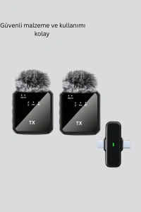 2’li Kablosuz Yaka Mikrofonu Type-C ve Lightning Uyumlu Profesyonel Set