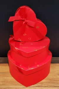 3lü Kırmızı Kalp Hediye Kutusu