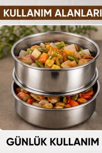 3lü Metal Sefer Tası - Paslanmaz Çelik - 16 cm