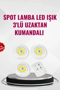 3 Lü Pilli Kablosuz Led Spot Lamba Seti Kumandalı Kolay Montaj Aydınlatma