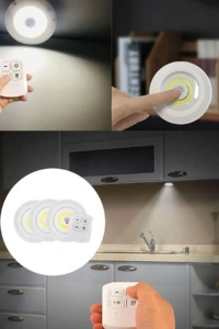 3 Lü Pilli Kablosuz Led Spot Lamba Seti Kumandalı Kolay Montaj Aydınlatma