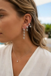 3 lü Set Gümüş Renk Deniz Yıldızı Model Küpe