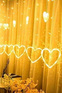 3 Metre 8 Modlu Kalp Perde LED Işık - Sarı (Sıcak Beyaz) Işık Dekoratif Işıklandırma Oda Dekoru