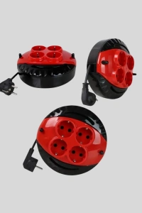 3 Metre Kablolu 4’lü Kırmızı Priz Makara